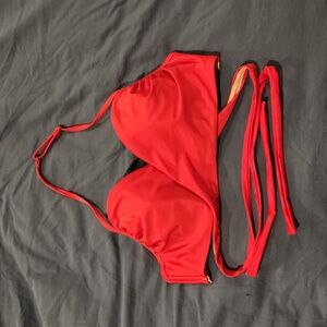 Red Underwire Halter Bikini Top w. Wrap and Strappy Detail